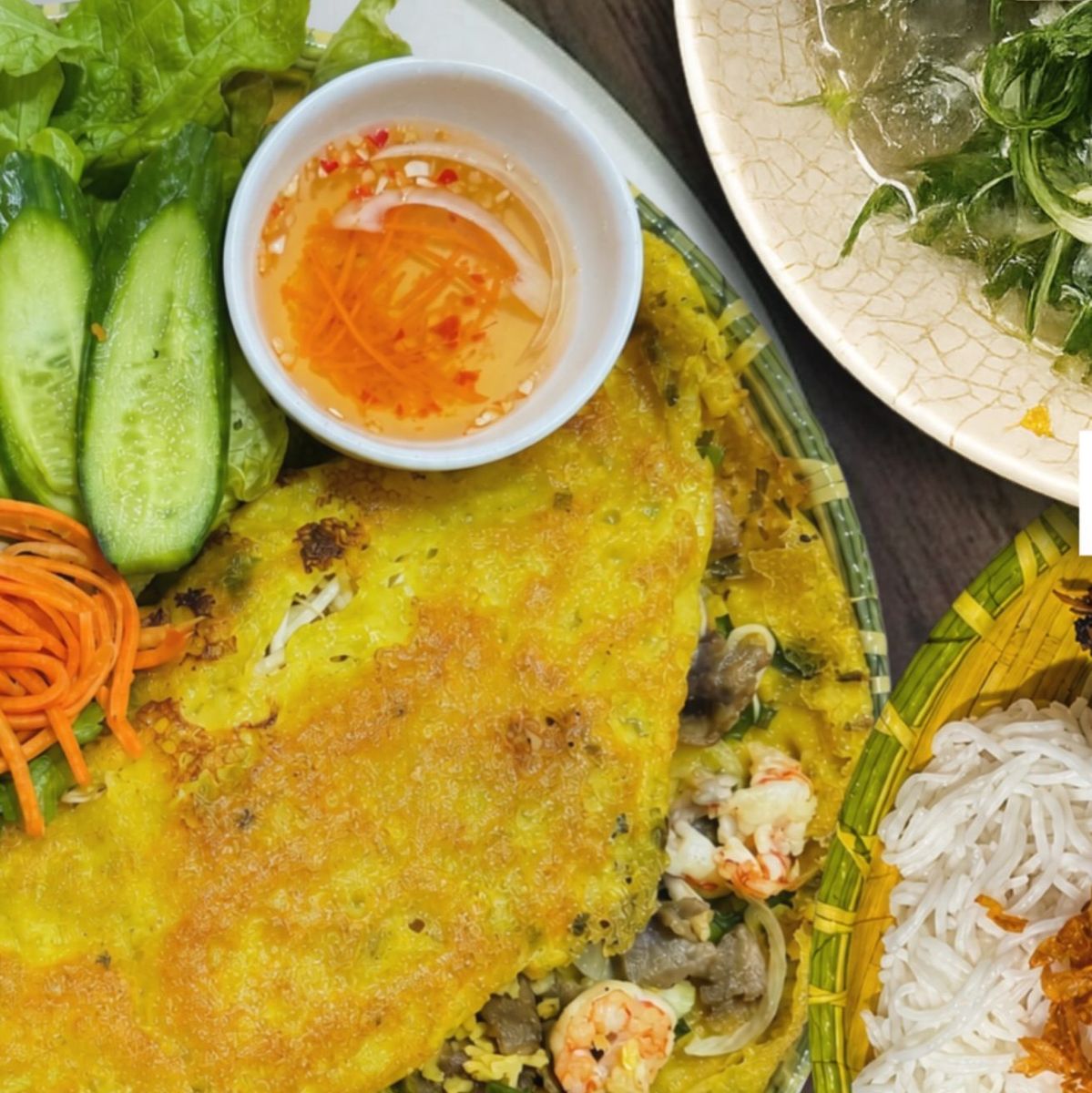 A golden banh xeo pancake