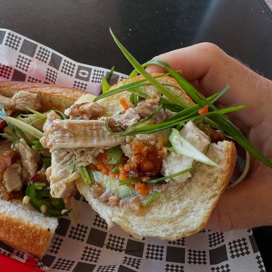 A crispy pork banh mi from Mayfield Corner Cafe
